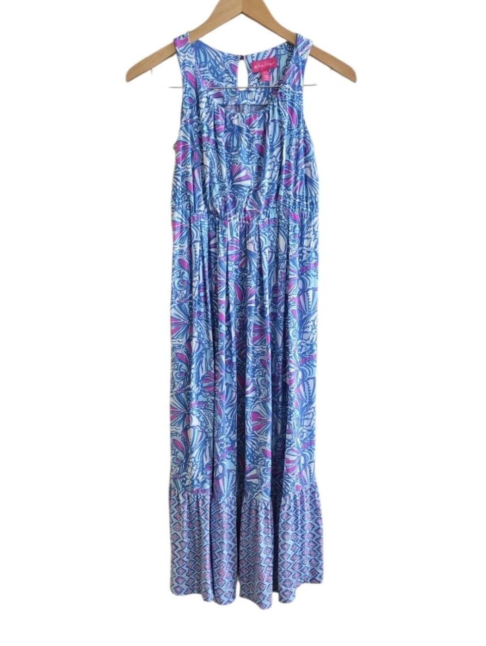 Lilly Pulitzer For Target Girls My Fans Pink Blue Shells Maxi Dress. Size Large